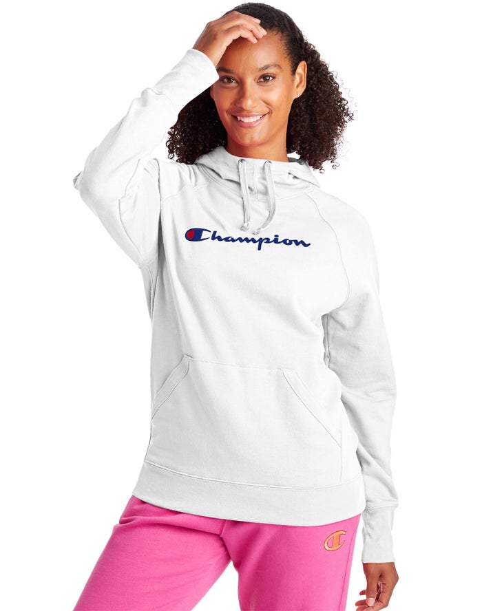 Champion Powerblend Fleece Script Logo Kadın Kapşonlu Sweatshirt Beyaz ( ENIZAY204 )